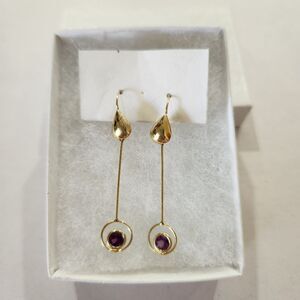 Unbranded Gold Drop Earrings with Amethyst Accent Slingback Hook Closure NWOT